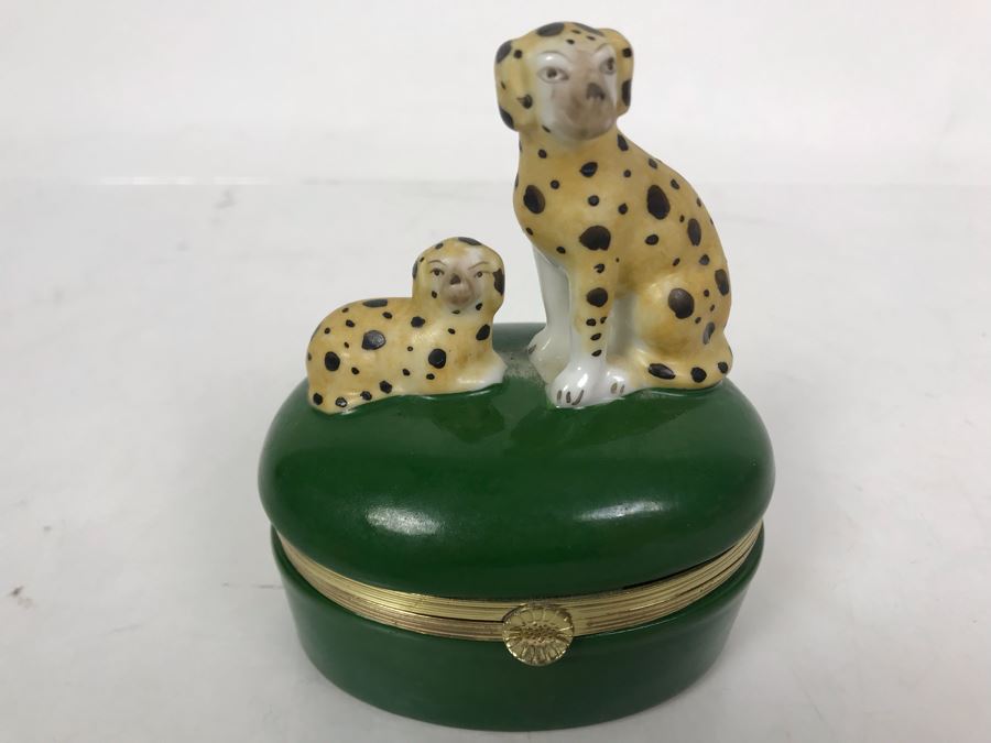 Vintage 1985 Fitz And Floyd Hand Painted Porcelain Box With Dogs On Lid [Photo 2]