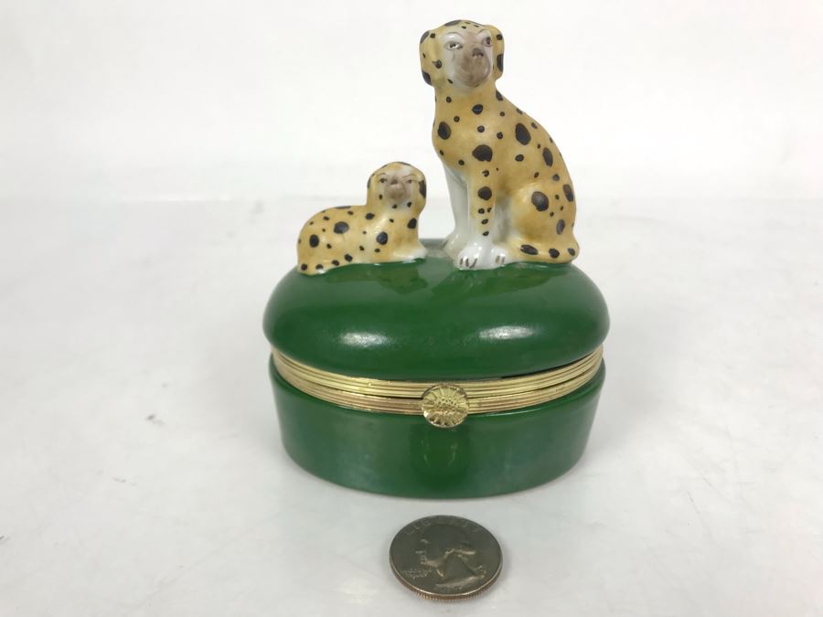 Vintage 1985 Fitz And Floyd Hand Painted Porcelain Box With Dogs On Lid [Photo 6]
