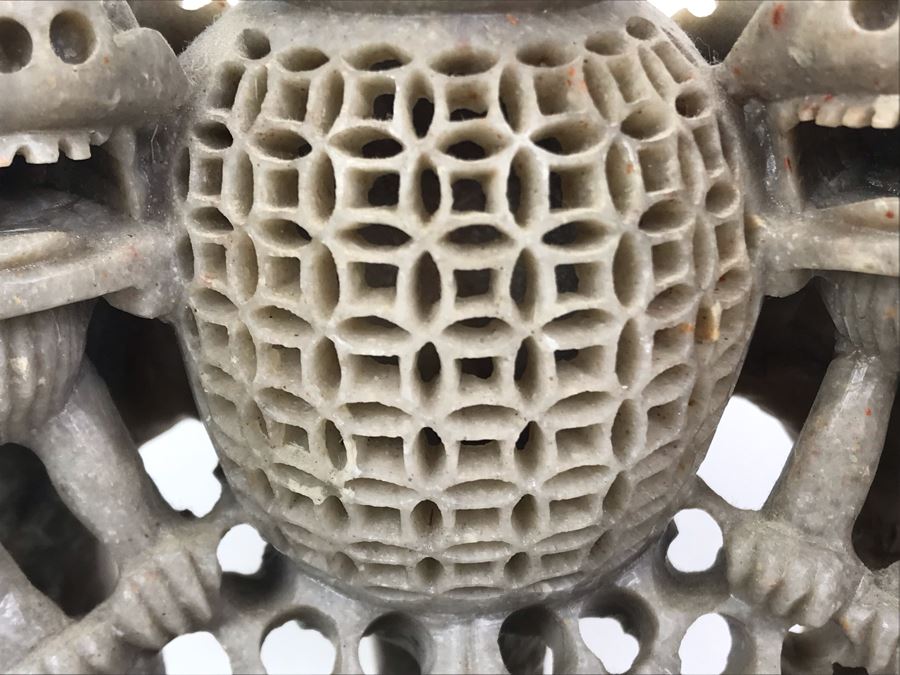 Vintage Chinese Hand Carved Soapstone Incense Burner With Foo Dogs 11W X 4D X 11.5H [Photo 9]