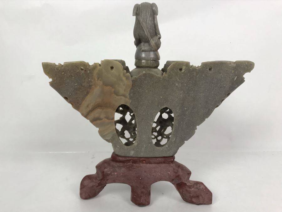 Vintage Chinese Hand Carved Soapstone Incense Burner With Foo Dogs 11W X 4D X 11.5H [Photo 13]