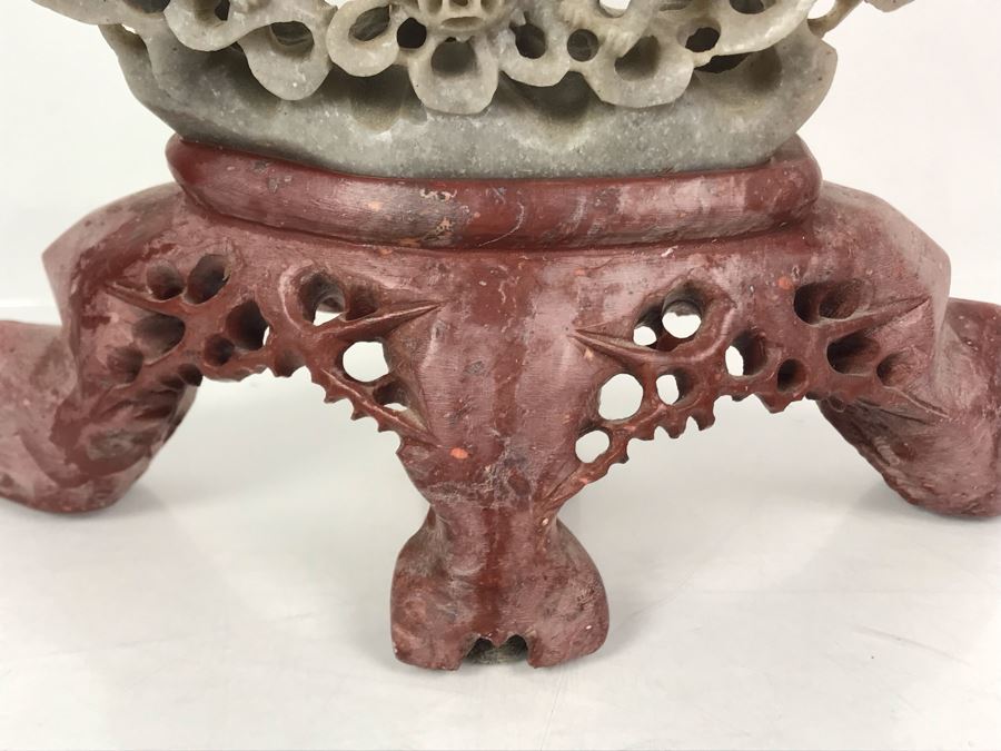 Vintage Chinese Hand Carved Soapstone Incense Burner With Foo Dogs 11W X 4D X 11.5H [Photo 6]