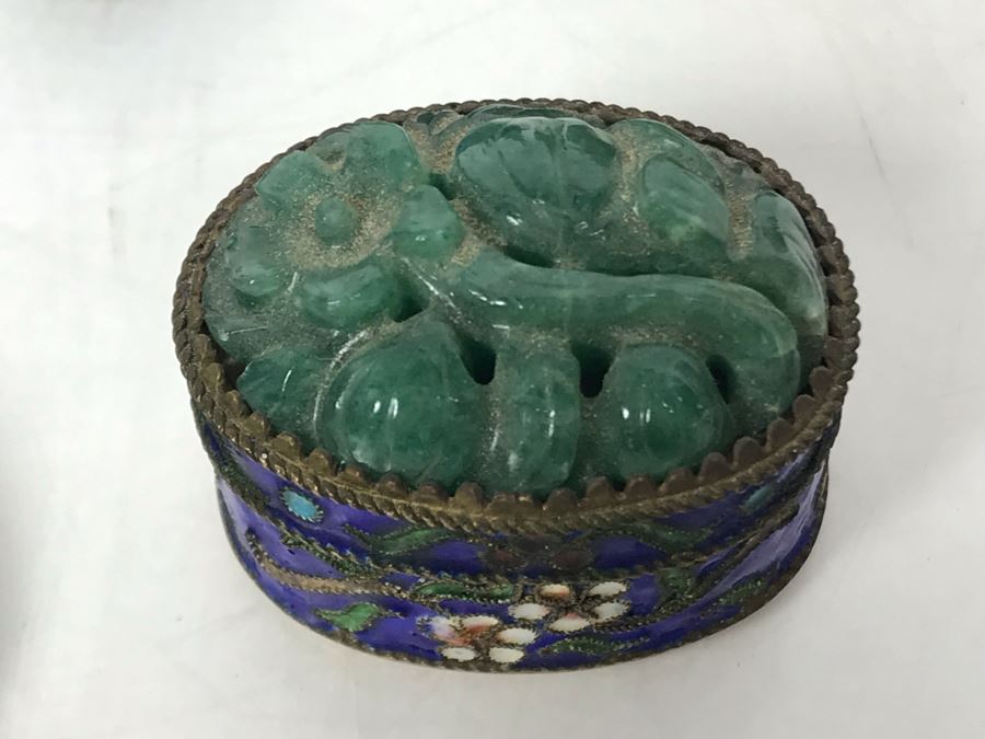 Collection Of Various Chinese And Japanese Cloisonne Figurines And Boxes With Wooden Stand [Photo 8]