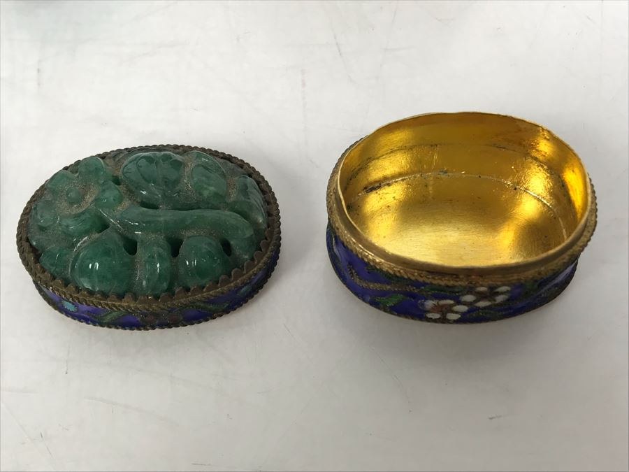 Collection Of Various Chinese And Japanese Cloisonne Figurines And Boxes With Wooden Stand [Photo 9]