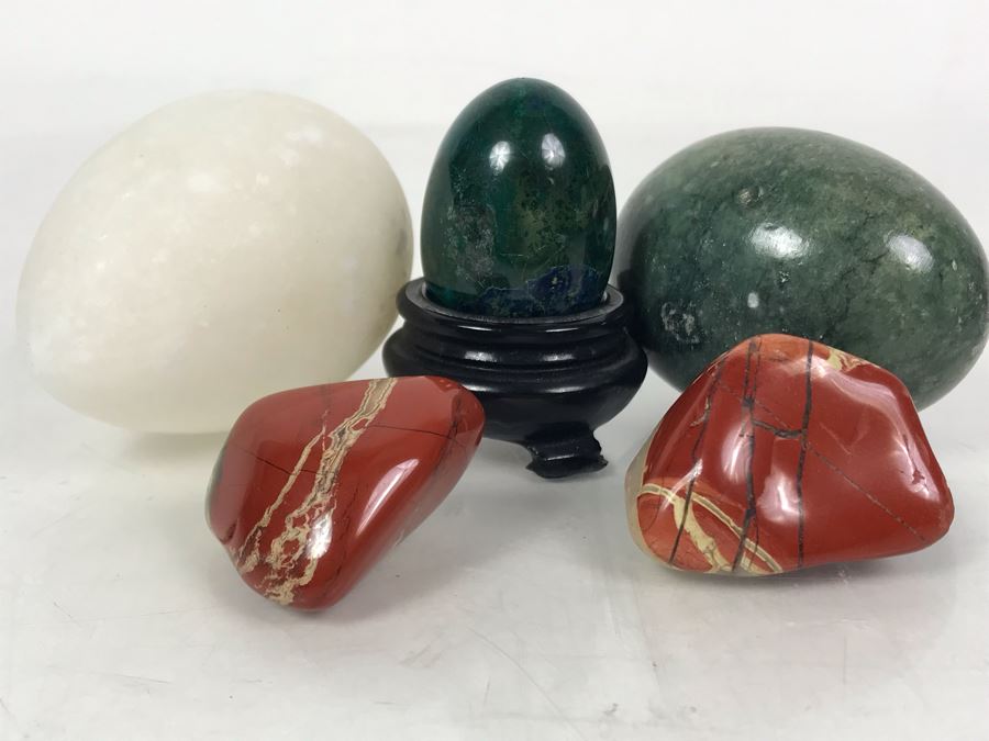 (3) Carved Stone Eggs And (2) Polished Stones [Photo 2]