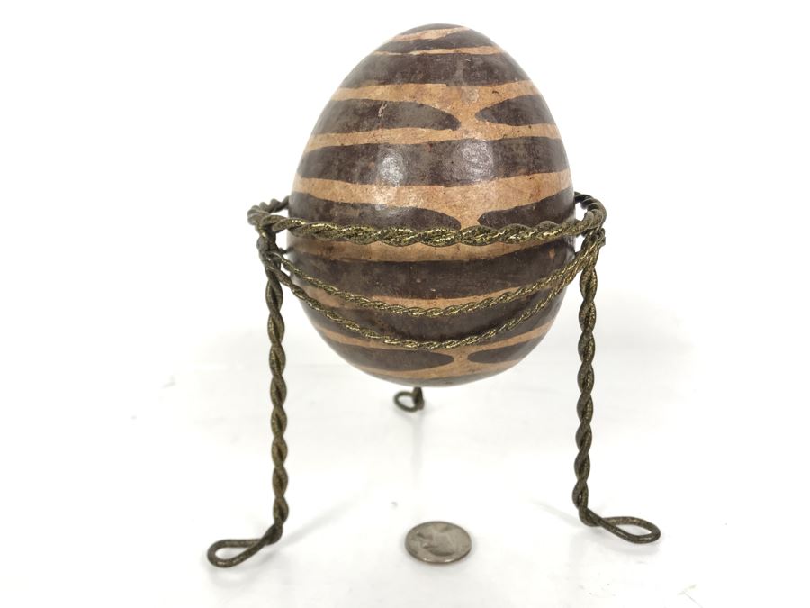 Painted Pottery Egg With Metal Stand 5.5L X 5W [Photo 13]