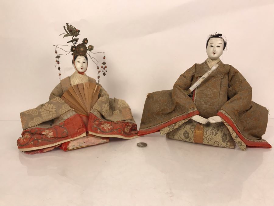 Pair Of Old Japanese Dolls 9.5H [Photo 16]