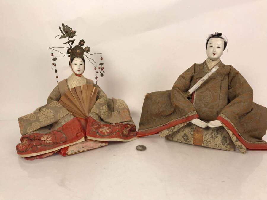 Pair Of Old Japanese Dolls 9.5H [Photo 17]