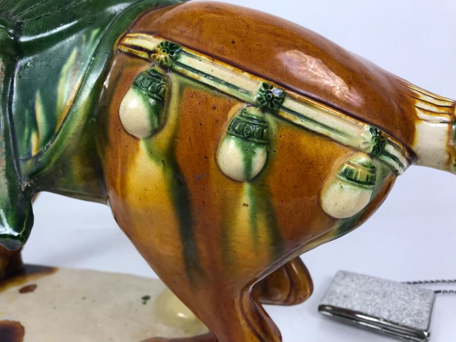 Vintage Majolica Pottery Horse Sculpture 22W X 10D X 16.5H  [Photo 12]