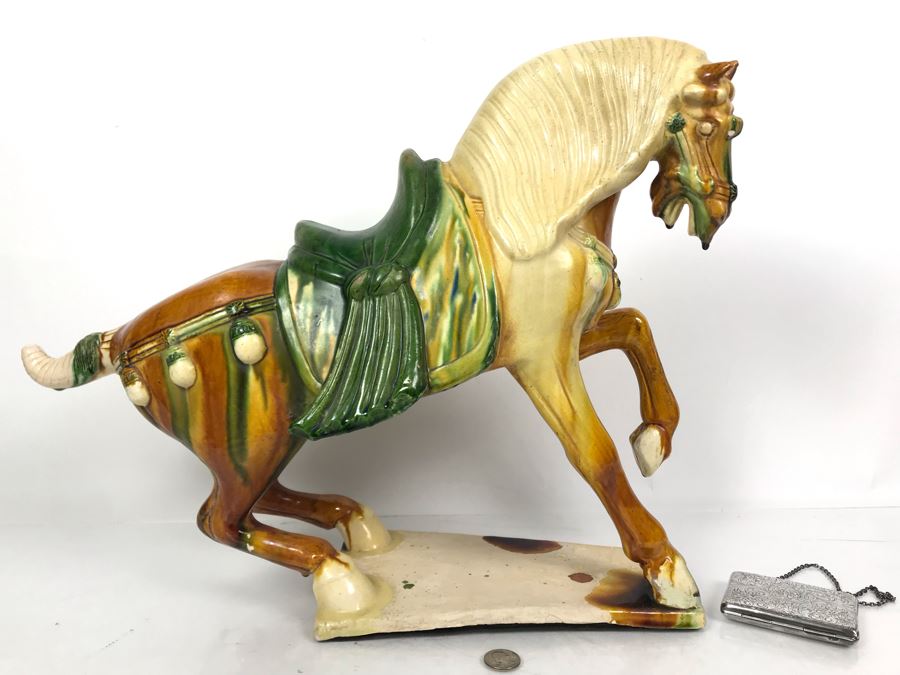 Vintage Majolica Pottery Horse Sculpture 22W X 10D X 16.5H  [Photo 2]