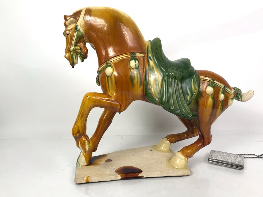 Vintage Majolica Pottery Horse Sculpture 22W X 10D X 16.5H  [Photo 9]