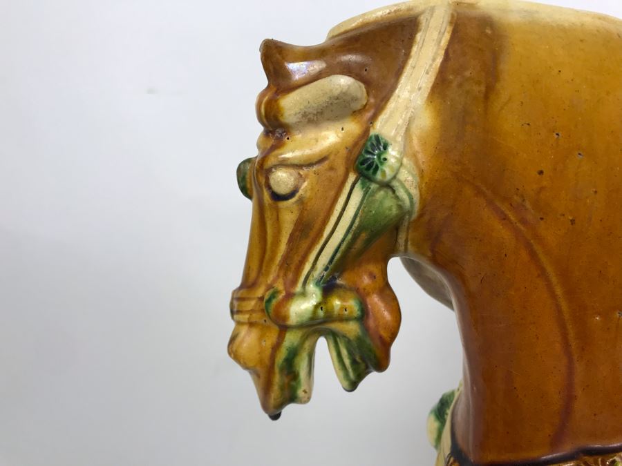 Vintage Majolica Pottery Horse Sculpture 22W X 10D X 16.5H  [Photo 10]