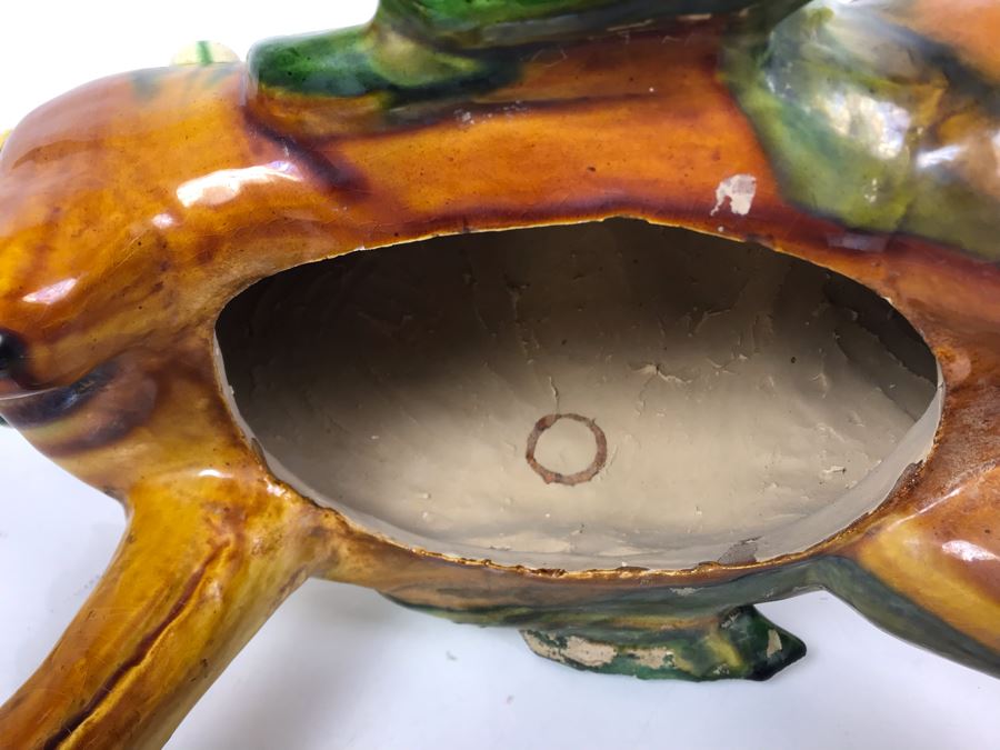 Vintage Majolica Pottery Horse Sculpture 22W X 10D X 16.5H  [Photo 15]