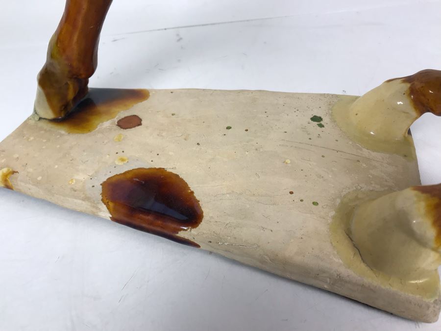 Vintage Majolica Pottery Horse Sculpture 22W X 10D X 16.5H  [Photo 14]