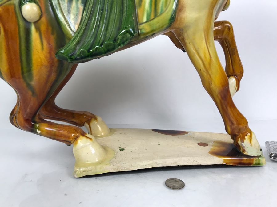 Vintage Majolica Pottery Horse Sculpture 22W X 10D X 16.5H  [Photo 7]