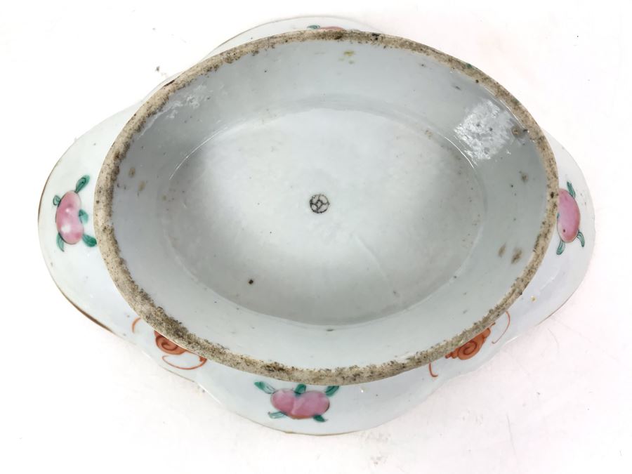 Old Chinese Famille Rose Porcelain Footed Dish Signed On Bottom 9W X 7D X 2H [Photo 12]