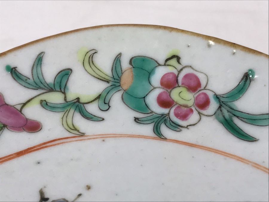 Old Chinese Famille Rose Porcelain Footed Dish Signed On Bottom 9W X 7D X 2H [Photo 8]