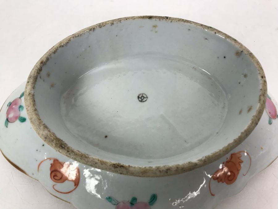 Old Chinese Famille Rose Porcelain Footed Dish Signed On Bottom 9W X 7D X 2H [Photo 13]