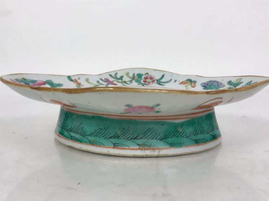 Old Chinese Famille Rose Porcelain Footed Dish Signed On Bottom 9W X 7D X 2H [Photo 10]