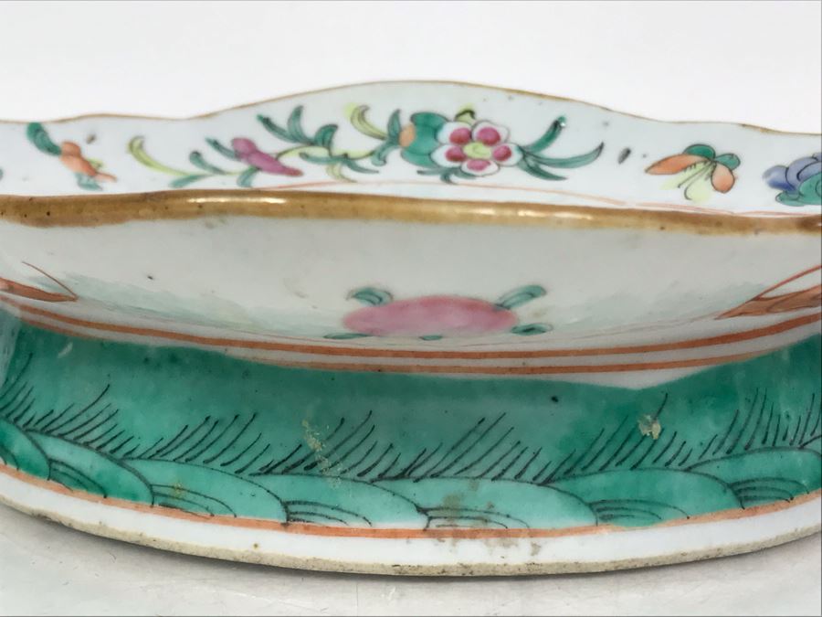 Old Chinese Famille Rose Porcelain Footed Dish Signed On Bottom 9W X 7D X 2H [Photo 11]