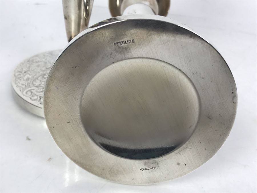Pair Of Sterling Silver Candlesticks Candle Holders 9H 780g Total Sterling Silver Weight [Photo 9]