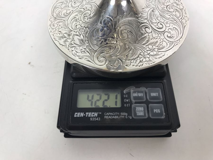 Pair Of Sterling Silver Candlesticks Candle Holders 9H 780g Total Sterling Silver Weight [Photo 13]