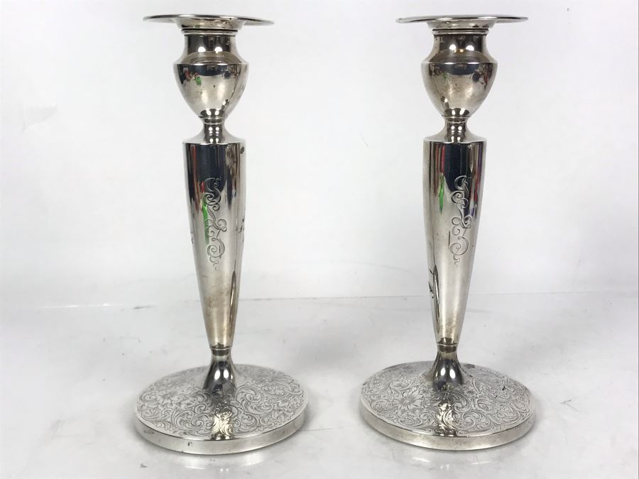 Pair Of Sterling Silver Candlesticks Candle Holders 9H 780g Total Sterling Silver Weight [Photo 4]