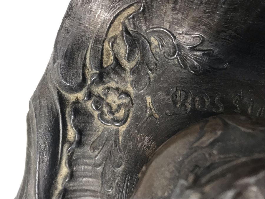 Large Antique French Inkwell Desk Set With Buck Deer Stag Signed A. Bossu [Photo 13]