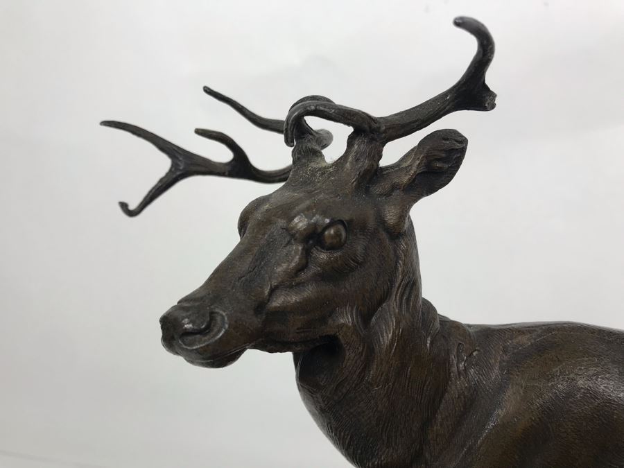 Large Antique French Inkwell Desk Set With Buck Deer Stag Signed A. Bossu [Photo 5]