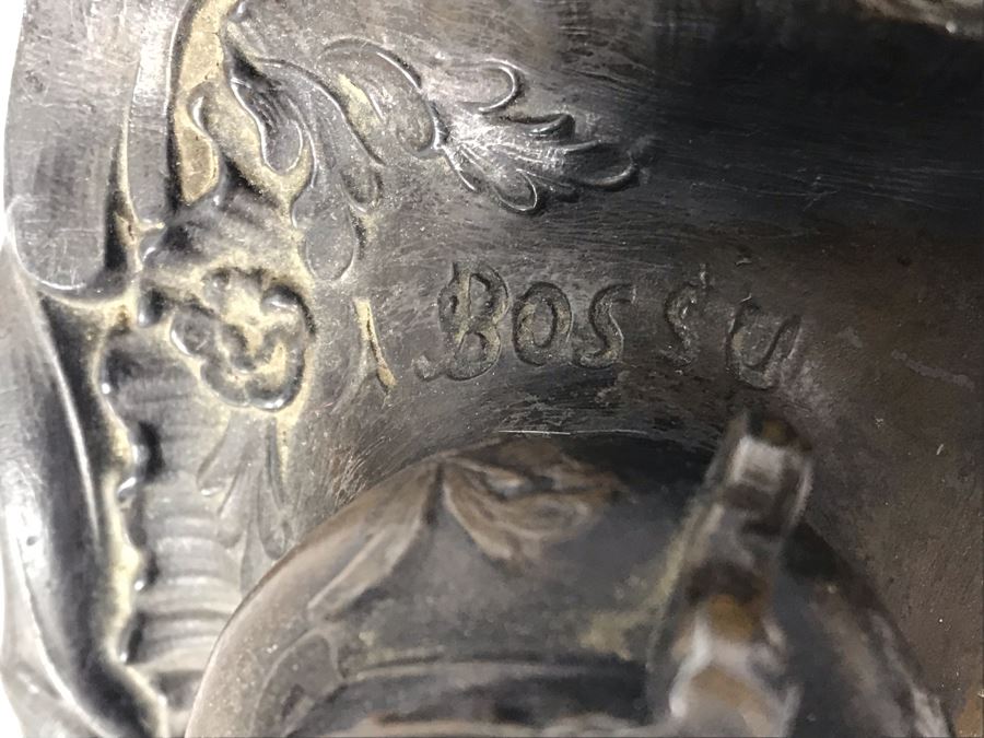 Large Antique French Inkwell Desk Set With Buck Deer Stag Signed A. Bossu [Photo 11]