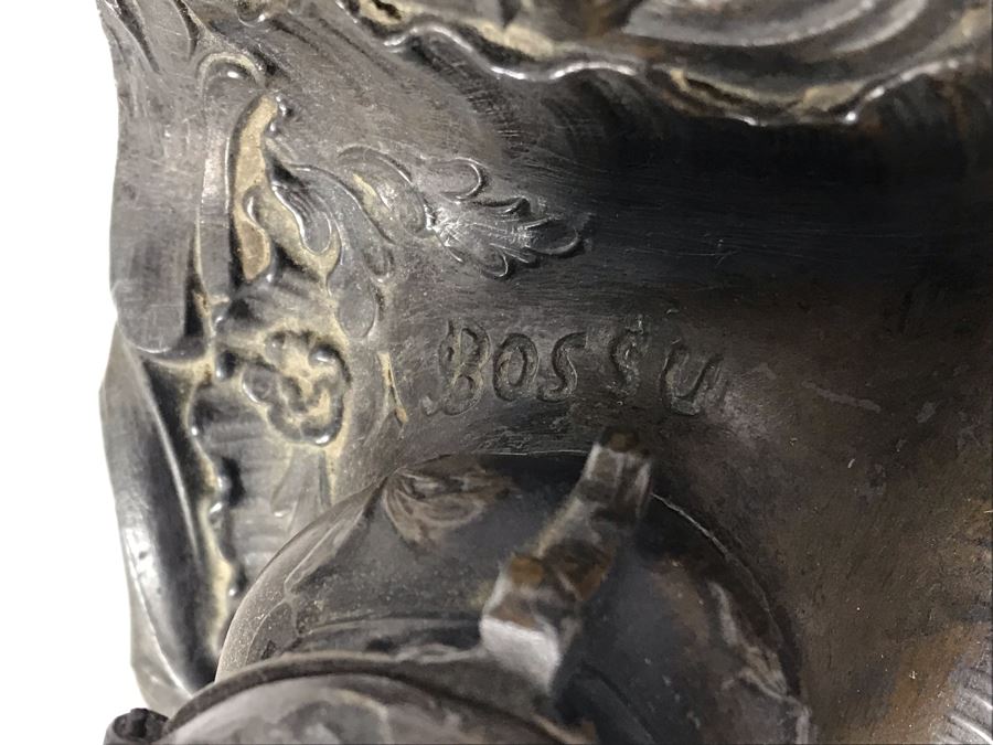 Large Antique French Inkwell Desk Set With Buck Deer Stag Signed A. Bossu [Photo 14]