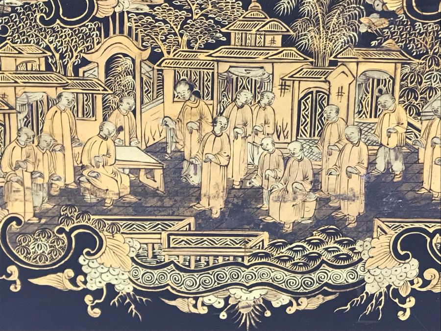 Old Chinese Ornately Decorated Lacquer Safe Box With Chased Metal Box Inside 13W X 9.5D X 7.75H - See Photos For Condition Issues [Photo 22]