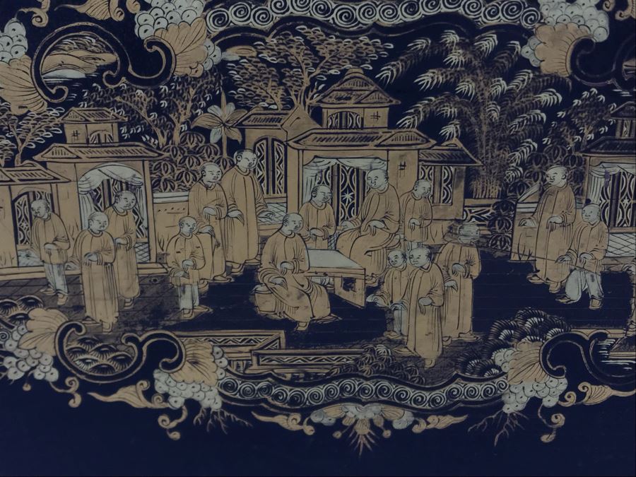 Old Chinese Ornately Decorated Lacquer Safe Box With Chased Metal Box Inside 13W X 9.5D X 7.75H - See Photos For Condition Issues [Photo 11]