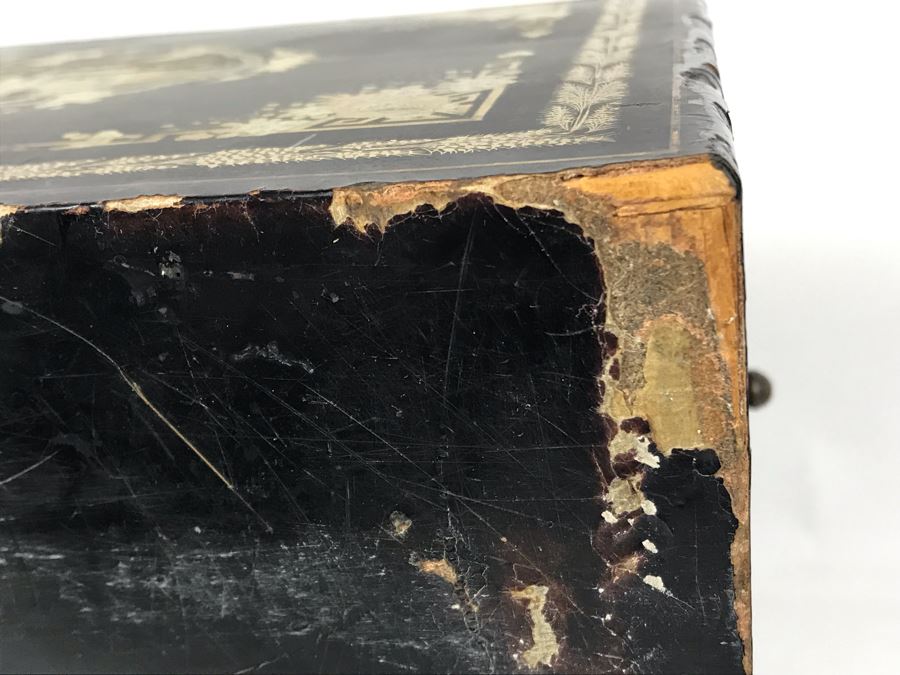 Old Chinese Ornately Decorated Lacquer Safe Box With Chased Metal Box Inside 13W X 9.5D X 7.75H - See Photos For Condition Issues [Photo 38]