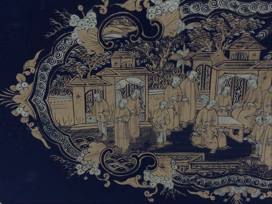 Old Chinese Ornately Decorated Lacquer Safe Box With Chased Metal Box Inside 13W X 9.5D X 7.75H - See Photos For Condition Issues [Photo 12]