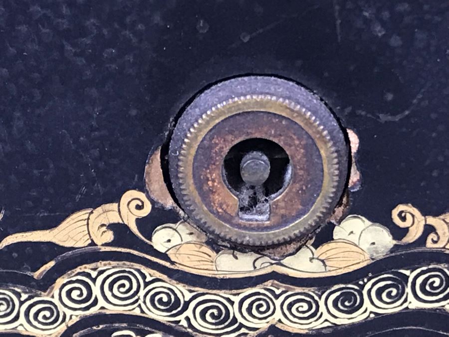 Old Chinese Ornately Decorated Lacquer Safe Box With Chased Metal Box Inside 13W X 9.5D X 7.75H - See Photos For Condition Issues [Photo 32]