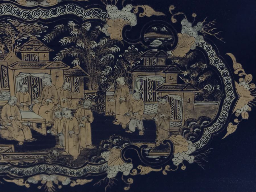 Old Chinese Ornately Decorated Lacquer Safe Box With Chased Metal Box Inside 13W X 9.5D X 7.75H - See Photos For Condition Issues [Photo 13]