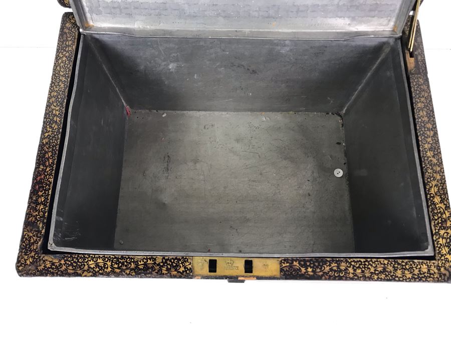 Old Chinese Ornately Decorated Lacquer Safe Box With Chased Metal Box Inside 13W X 9.5D X 7.75H - See Photos For Condition Issues [Photo 27]