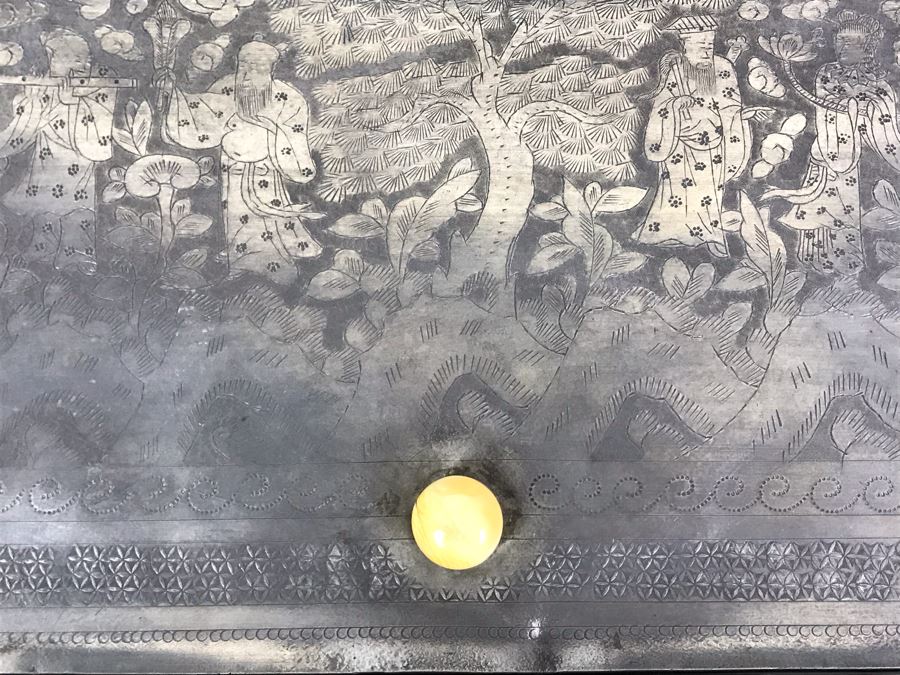 Old Chinese Ornately Decorated Lacquer Safe Box With Chased Metal Box Inside 13W X 9.5D X 7.75H - See Photos For Condition Issues [Photo 26]