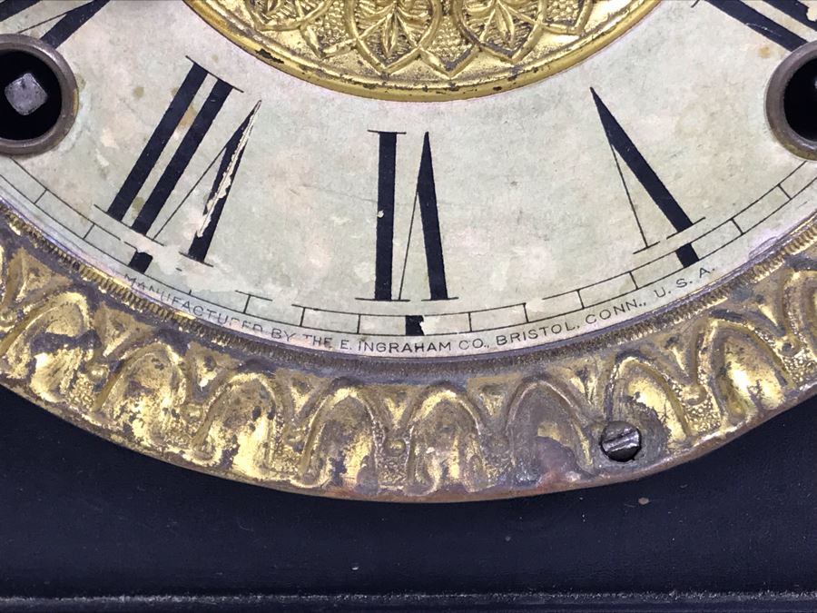 Vintage Working Wooden Faux Marble Mantle Clock By The E. Ingraham Co Bristol, Conn. 17W X 7D X 10.5H [Photo 6]