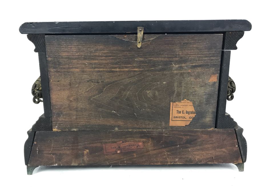Vintage Working Wooden Faux Marble Mantle Clock By The E. Ingraham Co Bristol, Conn. 17W X 7D X 10.5H [Photo 8]