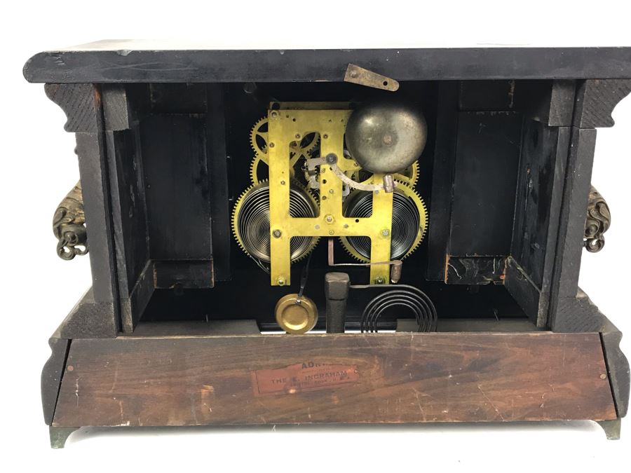 Vintage Working Wooden Faux Marble Mantle Clock By The E. Ingraham Co Bristol, Conn. 17W X 7D X 10.5H [Photo 9]