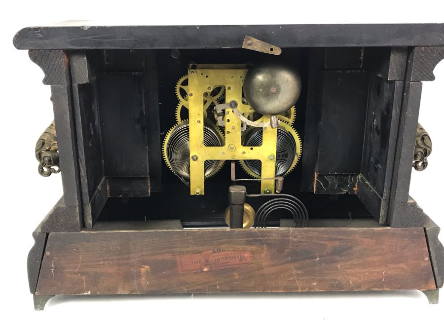 Vintage Working Wooden Faux Marble Mantle Clock By The E. Ingraham Co Bristol, Conn. 17W X 7D X 10.5H [Photo 10]