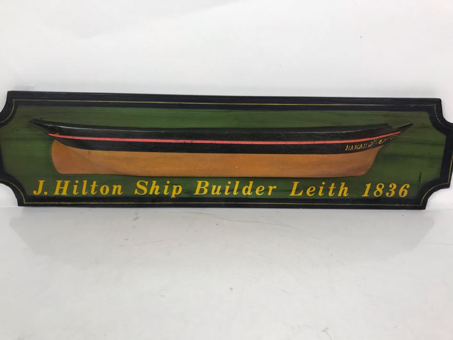 Handmade Wooden Relief Sign 'J. Hilton Ship Builder Leith 1836' 26W X 6H [Photo 2]