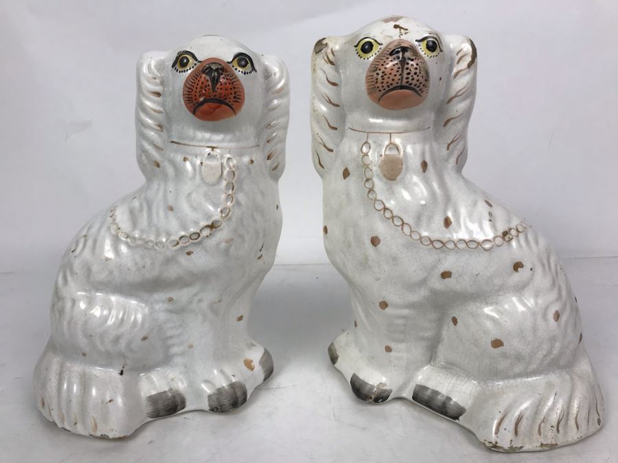 Pair Of Vintage English Staffordshire Dogs 10H [Photo 3]