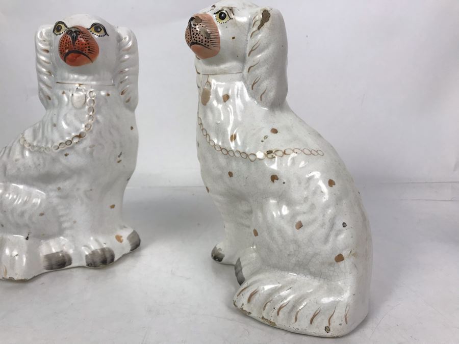 Pair Of Vintage English Staffordshire Dogs 10H [Photo 12]