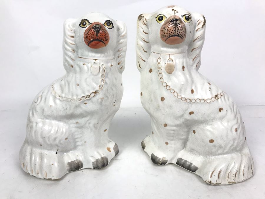 Pair Of Vintage English Staffordshire Dogs 10H [Photo 2]