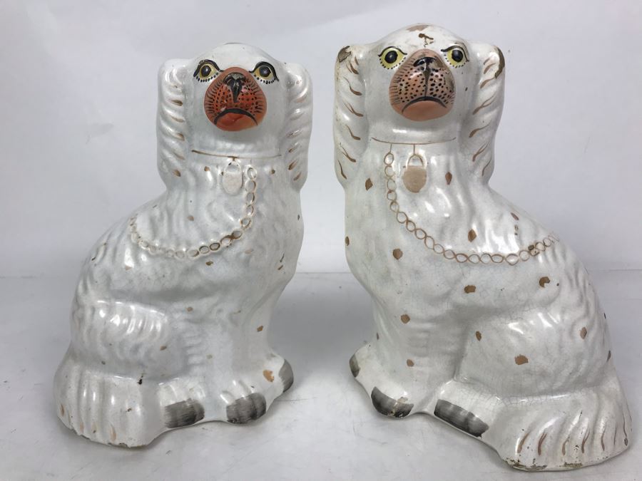 Pair Of Vintage English Staffordshire Dogs 10H [Photo 6]