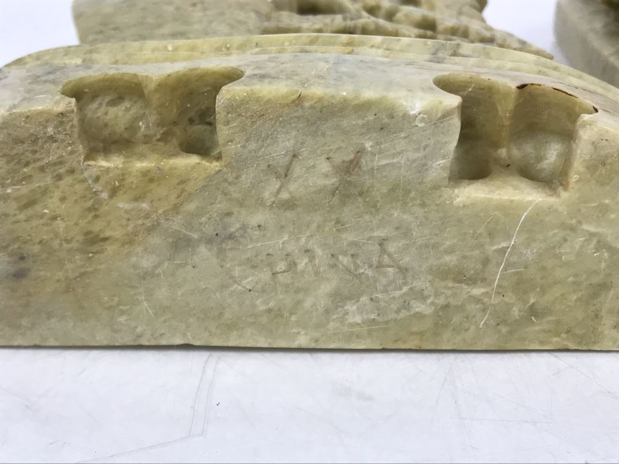 Pair Of Deep-Relief Carved Soapstone Chinese Bookends 5W X 1.5D X 6H [Photo 6]