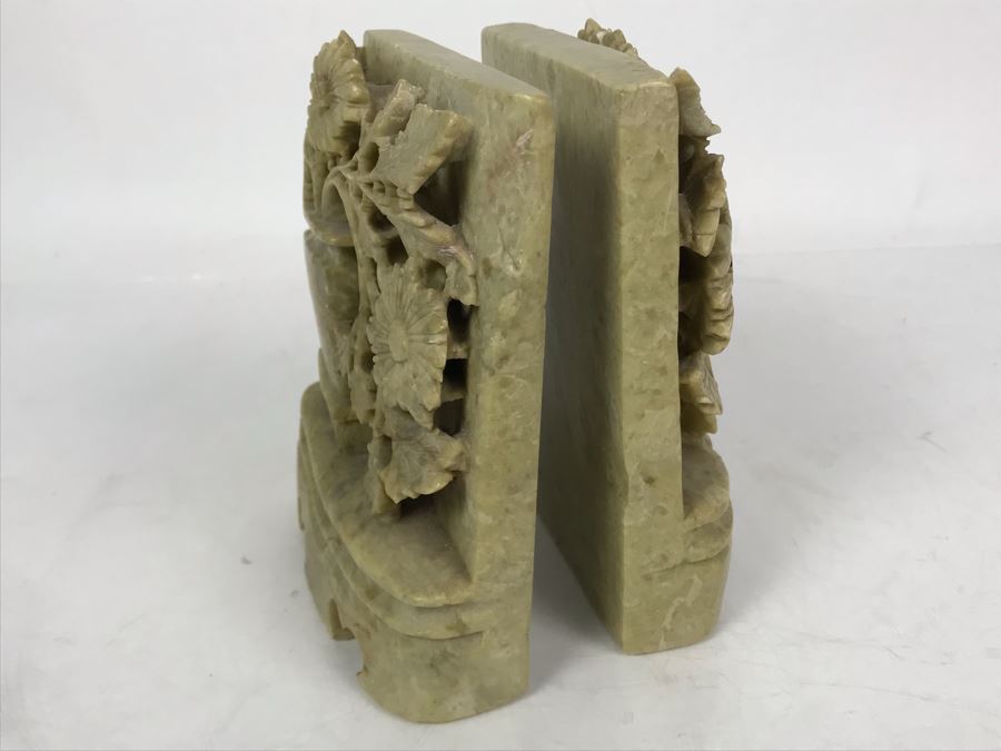 Pair Of Deep-Relief Carved Soapstone Chinese Bookends 5W X 1.5D X 6H [Photo 5]