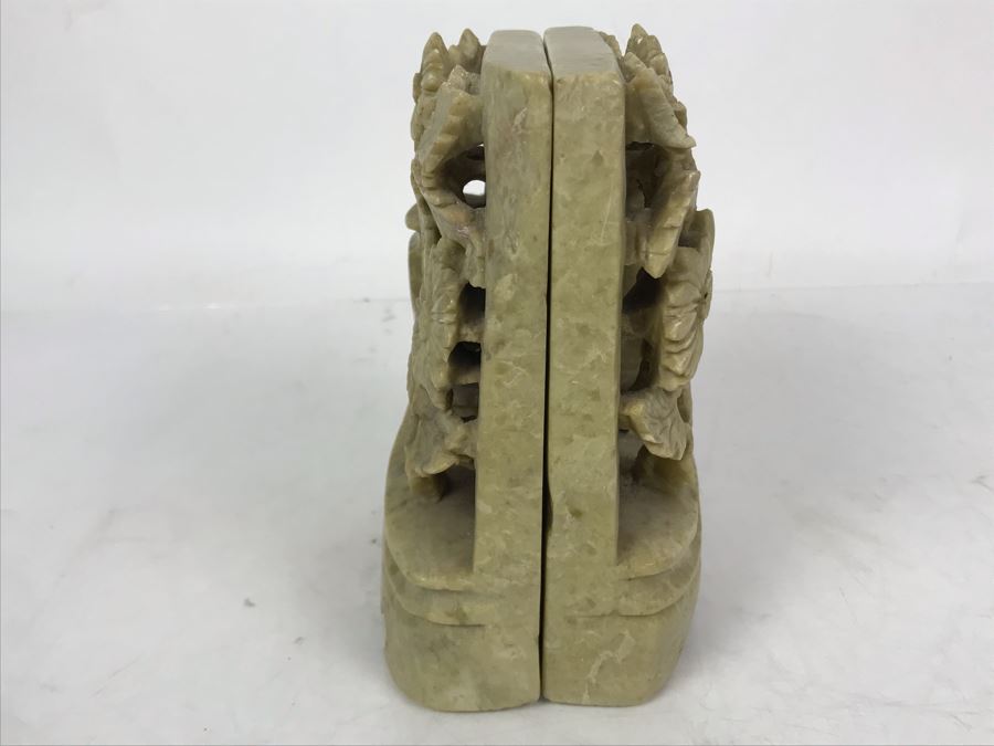 Pair Of Deep-Relief Carved Soapstone Chinese Bookends 5W X 1.5D X 6H [Photo 4]